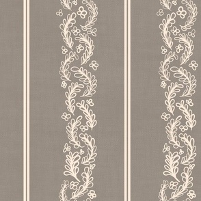 Leafy Floral Stripes - Cream and Gray - Large Scale