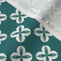 Small -Monochrome Geometric flowers in Teal green and off white Half drop