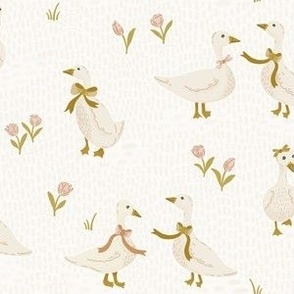 Gaggle of Geese in Vintage Mustard and Blush
