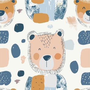 Cartoon Bear Faces with Abstract Elements