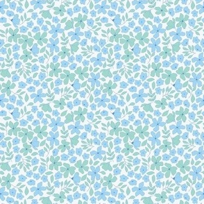 Botanical floral in blue and green small ditsy.