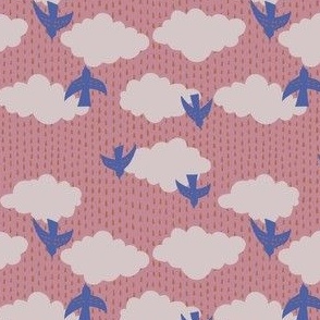 mini // Birds in Flight with Rain Clouds in Rose Pink // 4”