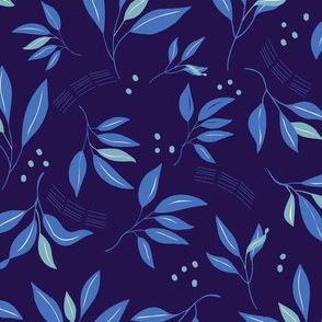 Modern minimalistic abstract dark blue leaf branches