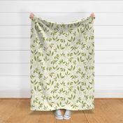 Modern minimalist olive green abstract leaf branches on cream 