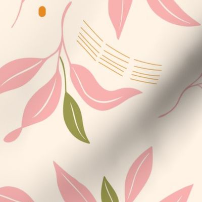 Modern minimalist warm pink and olive green abstract leaf branches