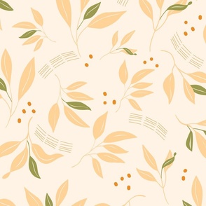 Modern minimalistic  golden and olive green abstract leaf branches