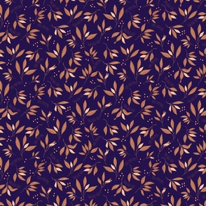 Modern minimalist brown abstract leaf branches on dark purple 10 in
