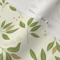 Modern minimalist olive green abstract leaf branches on cream 10in