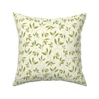Modern minimalist olive green abstract leaf branches on cream 10in
