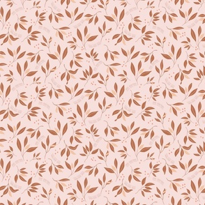 Modern minimalist warm brown and smoky pink abstract leaf branches 10 in