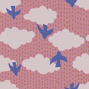 medium // Birds in Flight with Rain Clouds in Rose Pink // 8”
