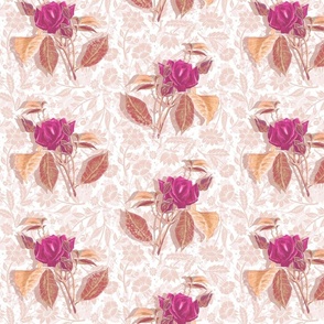Violet roses on warm peach ditsy background - romantic design