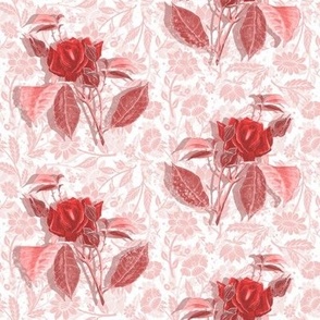 (S) red roses on pink ditsy background - romantic design