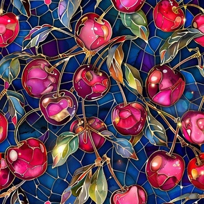 Stained Glass Watercolor Colorful Cherry Cherries_032356