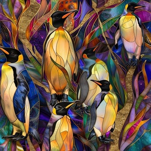 Stained Glass Watercolor Emperor Penguins