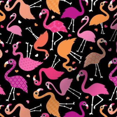 Flamingo summer colorful tropical birds retro girls print pink black 