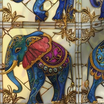 Stained Glass Watercolor Royal Colorful Elephants