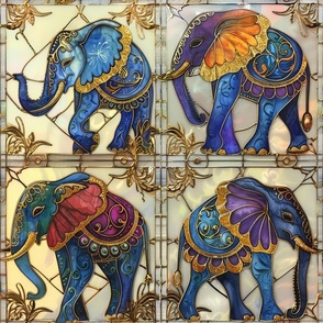 Stained Glass Watercolor Royal Colorful Elephants