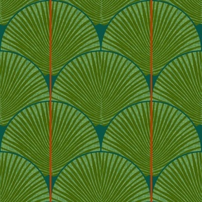 Japandi palms emerald red stripes 