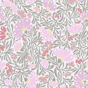 Modern Retro Floral- Cotton Candy- Pastel Flowers-70s inspired-Pink Gray Lilac