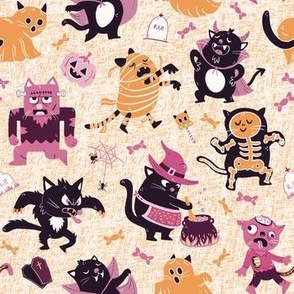 SMALL Fun Halloween Black Cat Monster Mash Orange and Pink