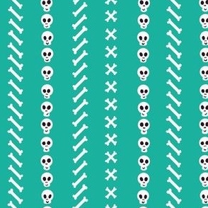 SMALL Fun Bright Teal Green Skulls and Bones Halloween Stripes