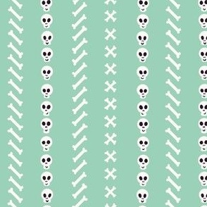 SMALL Fun Pastel Mint Green Skulls and Bones Halloween Stripes