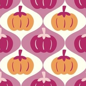 SMALL Hand-Drawn Retro inspired Orange, Plum and Pink Pumpkins