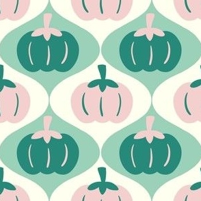 SMALL Hand-Drawn Retro inspired Green and Pink Pumpkins