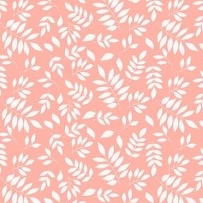 Modern scattered woodland leaves in peach and vanilla