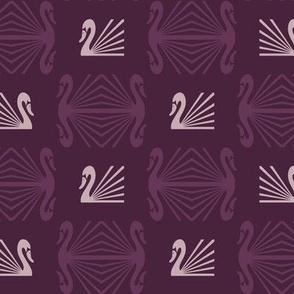 Symmetrical Art Deco Swans with Stylized Geometric Wings in Purple