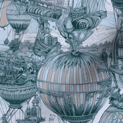 Air balloon steampunk blue