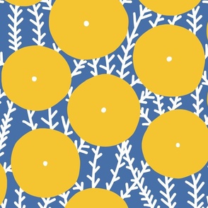 Yellow round flowers - blue background