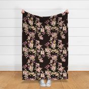 Romantic Serenade Floral Blooms Plum Leaves- Deep Mocha