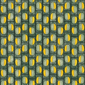 Textured yellow and sage green pebbles in rectangular frames - Medium
