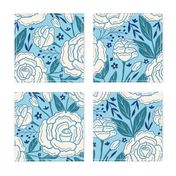 Delicate roses - White on turquoise background - Large scale