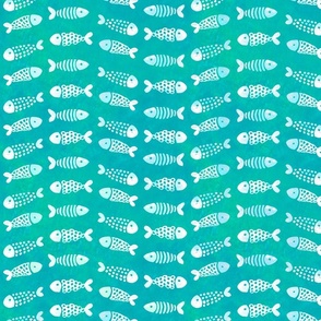 white fish waves turquoise batik