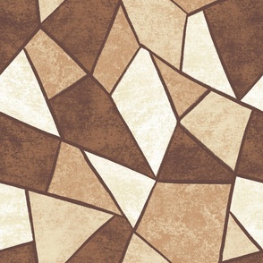 Abstract Polygon Minimalism Geometric Patchwork Mosaic in Warm Earthy Brown and Sandy Beige (Large Scale)