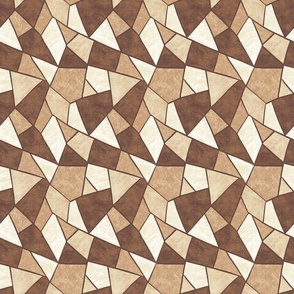 Abstract Polygon Minimalism Geometric Patchwork Mosaic in Warm Earthy Brown and Sandy Beige (Small Scale)
