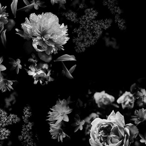black and white floral with Moody peonies