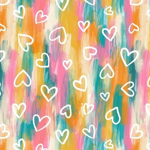 Retro hearts pink mustard teal paint strokes 