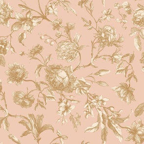 Antique Floral Toile - Pink & Gold