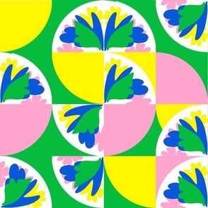 Easter Party Pastel Pink Yellow Green Abstract Retro Modern Floral Circle geometric Cheater Quilt Spring Flower Pattern
