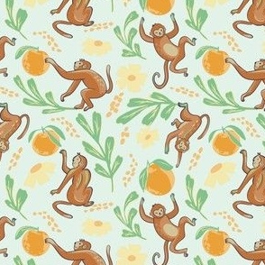 Tropical Tango Troupe - Monkey and Oranges in shades of green 