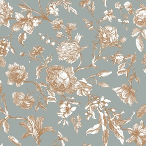 Antique Floral Toile - Gray & Gold
