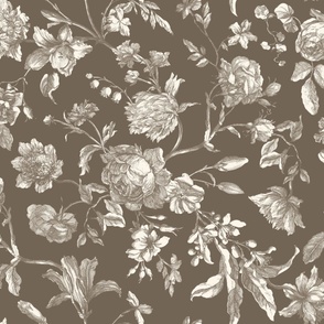 Antique Floral Toile - Brown & White