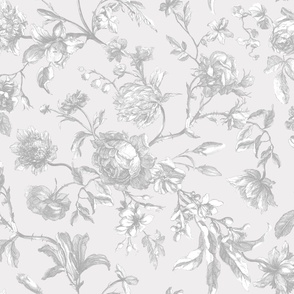 Antique Floral Toile - White & Gray