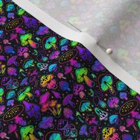 MUSHROOM Fabric Pattern, Neon Bright Colors, Fungi MICRO