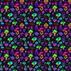 MUSHROOM Fabric Pattern, Neon Bright Colors, Fungi MICRO