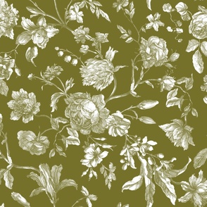 Antique Floral Toile - Olive Green